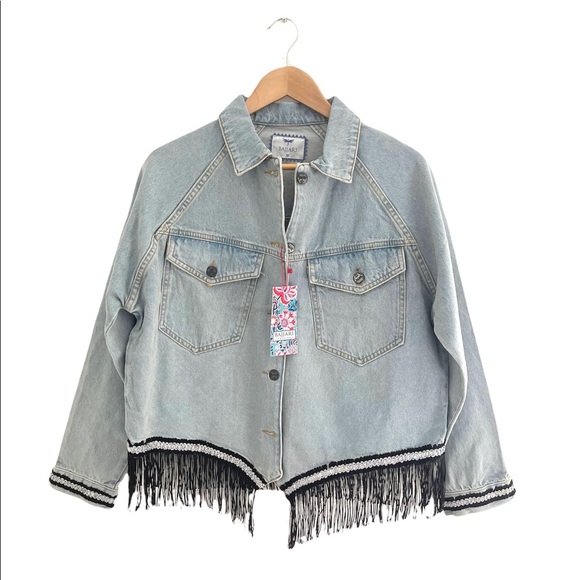 BAJJARI Fashion Denim Jacket for Women with Crystal Stones and Fur Design - Picture 2 of 4